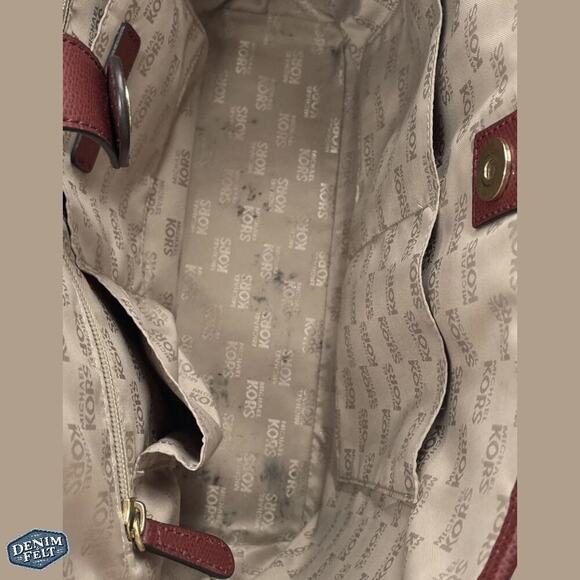 Michael by Michael Kors Maroon Cross Grain Leather Jet Set Tote/ Shoulder Purse - Picture 14 of 15